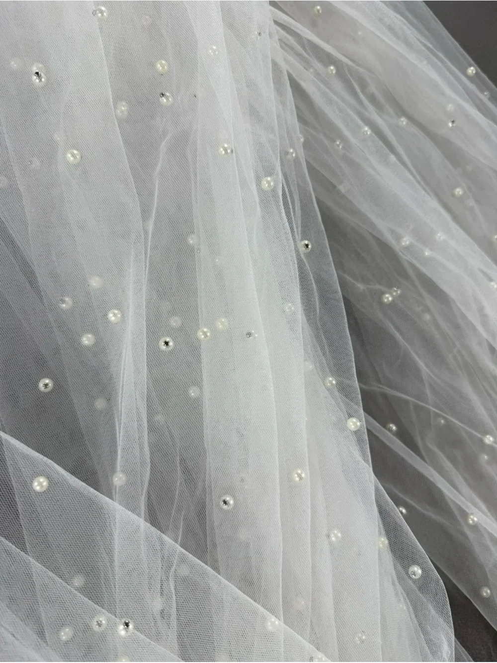 Pearl Studded Cathedral Bridal Veil 108” Wedding Veil 6mm Pearls